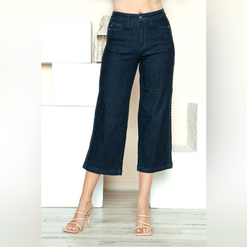 Judy Blue Side Seam Braid Detail Crop Wide Leg Jeans - Picture 7 of 7